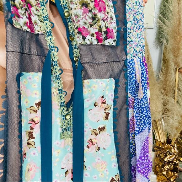 ANTHROPOLOGIE Byron Lars Wilderflora Patchwork Blue Floral Maxi Dress 2 - Picture 3 of 12